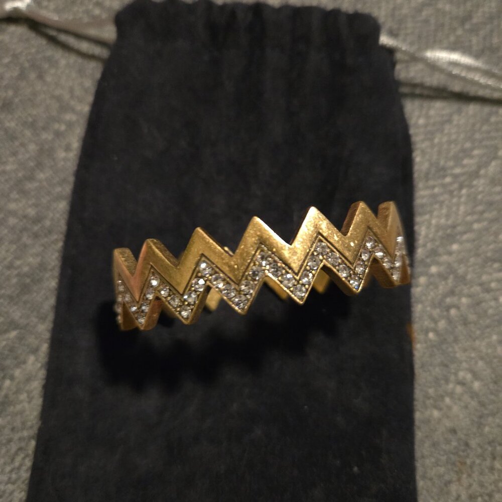 CREW Gold Tone Rhinestone V Shape Accent Bangle Bracelet